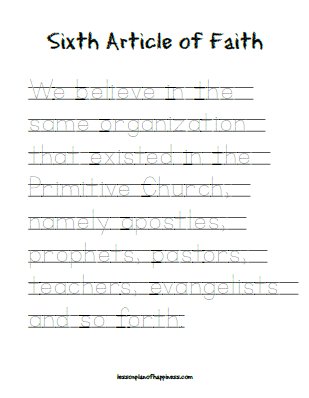 Sixth Article of Faith - tracing worksheet