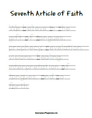 Seventh Article of Faith - tracing worksheet