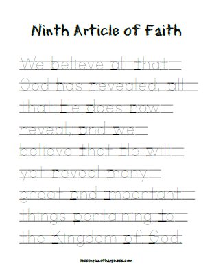 Ninth Article of Faith - Tracing Worksheet
