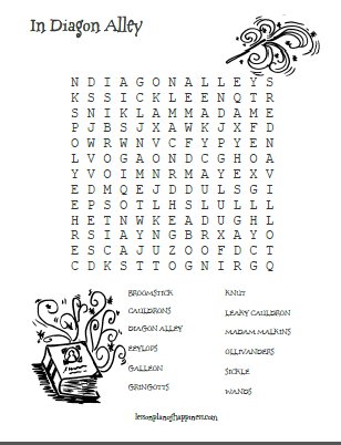 Harry Potter Diagon Alley Wordsearch