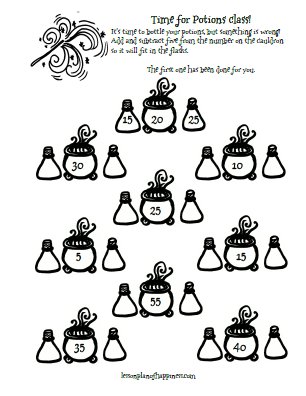 Potions: Five More or Less (Harry Potter Math Worksheet)