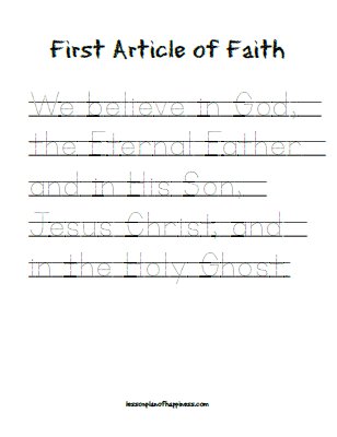 First Article of Faith Tracing - free copywork printable