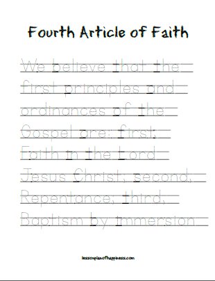 Fourth article of faith - tracing worksheet