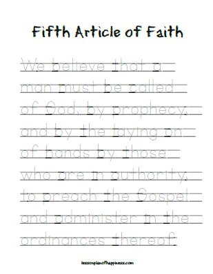 Fifth Article of Faith  - tracing worksheet