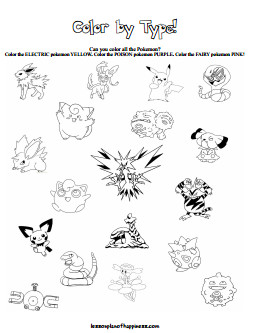 Color the Pokemon by Type Free Printable